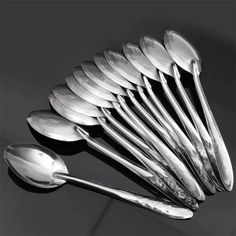 10Pcs Stainless Steel Rice Salad Stirring Spoon, Lamian Noodles Spoon, Household Kitchen Utensils, Cooking Utensils