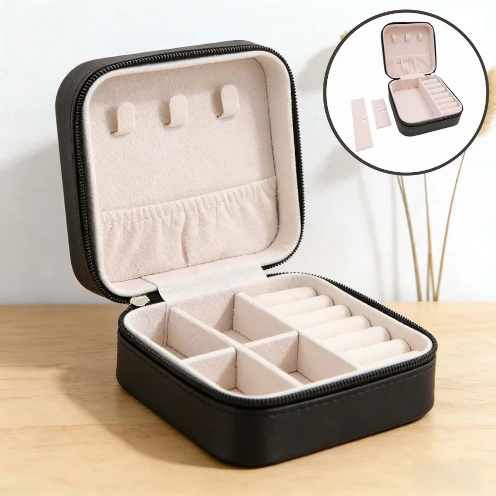 Estuche Organizador de Joyas Portátil de Viaje, Pequeño, Anti-Enredos, con Compartimentos para Collares, Aretes y Anillos, Bonito, Duradero, en Colores Pastel