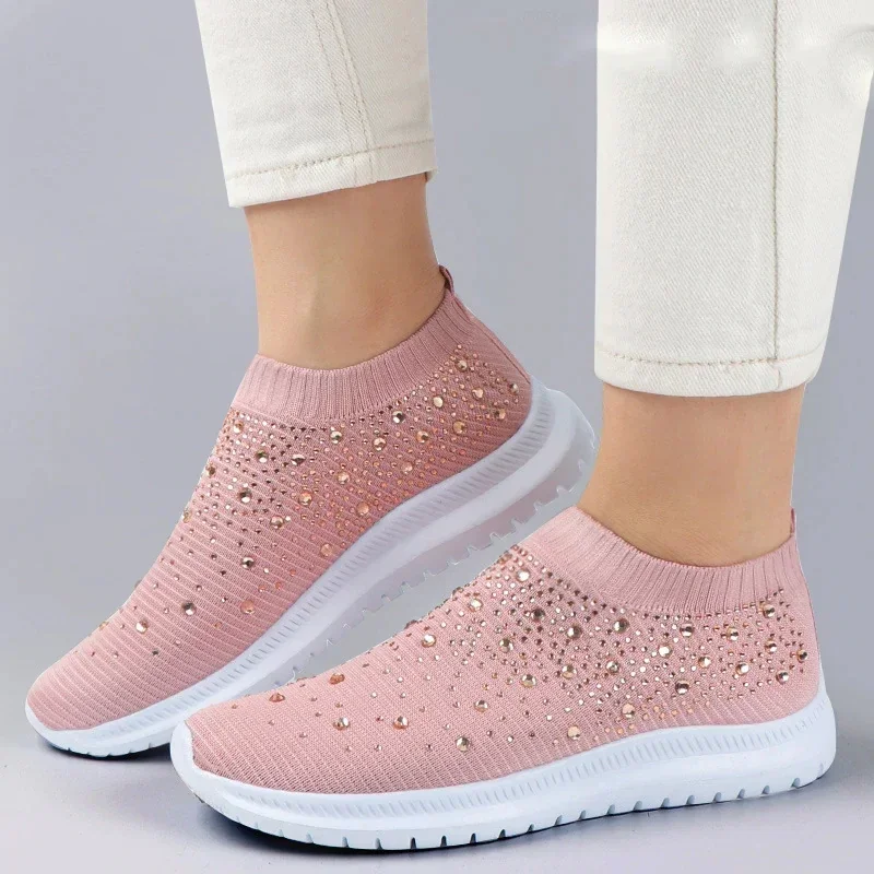 Kristall Turnschuhe Frühling Sommer Mode Atmungsaktive Mesh Slip Auf Flache Schuhe Für Frauen Im Freien Zu Fuß Faulenzer Zapatos Mujer – Detail 11