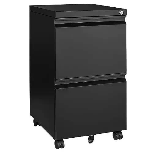 Mobile File Cabinet with Lock,2 Drawer Under Desk Metal Rolling Filing Cabinets for Home Office Organizer