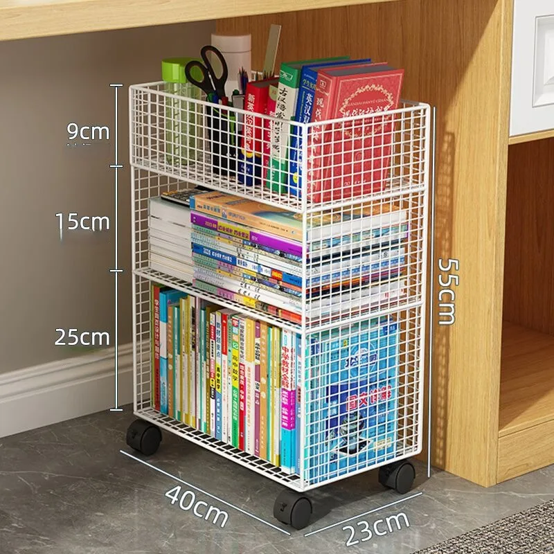 Mobile Bookshelf Under The Table Shelf Storage Bookcase Storage Shelves Cabinet Closet Metal for Home Office Organizer