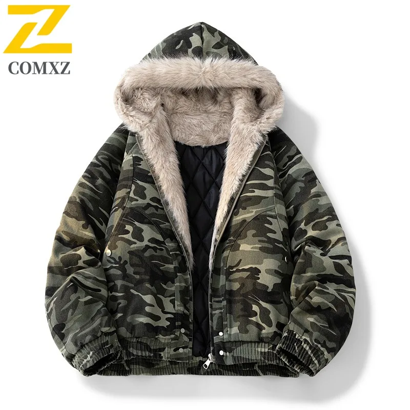 COMXZ الرجال الشتاء سترة دافئة الحد الأدنى مقنعين في الهواء الطلق التنقل المشي القطن وسادة مبطنة التزلج عالية الجودة باركر معطف