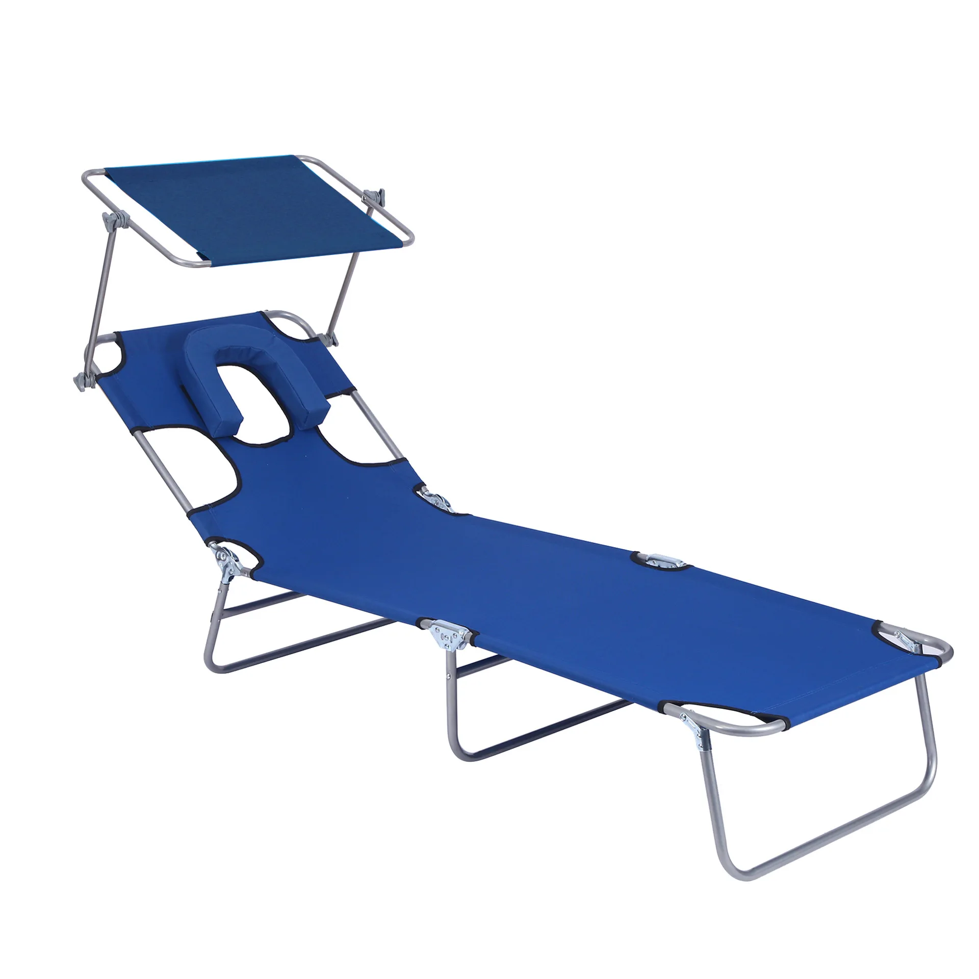 

Tanning Chair with Face Hole Heavy Duty Folding Chaise Lounge with Arm Hole for Beach Swimming Pool Camping (75 Inches) blue