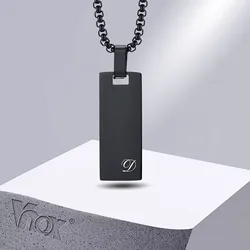 Vnox Free Customize Initial Necklaces for Men Women, Black Stainless Steel Geometric Rectangle Pendant with Box Chain, Name Gift