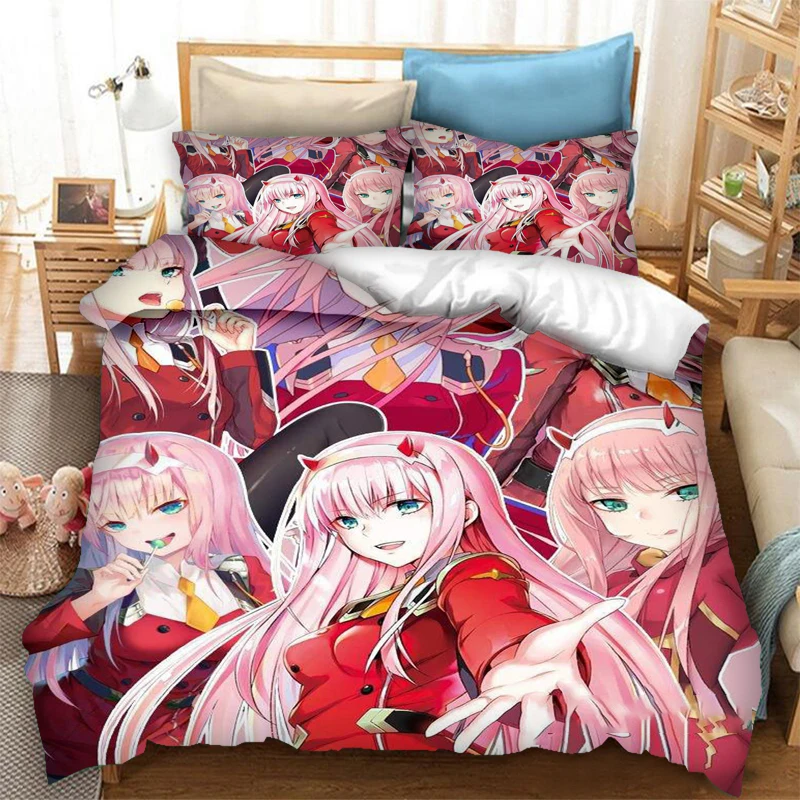 

Kawaii Girls DARLING in the FRANXX Zero Two Anime Bedding Set Boys Girls Twin Queen Size Duvet Cover Pillowcase Bed Kids Adult