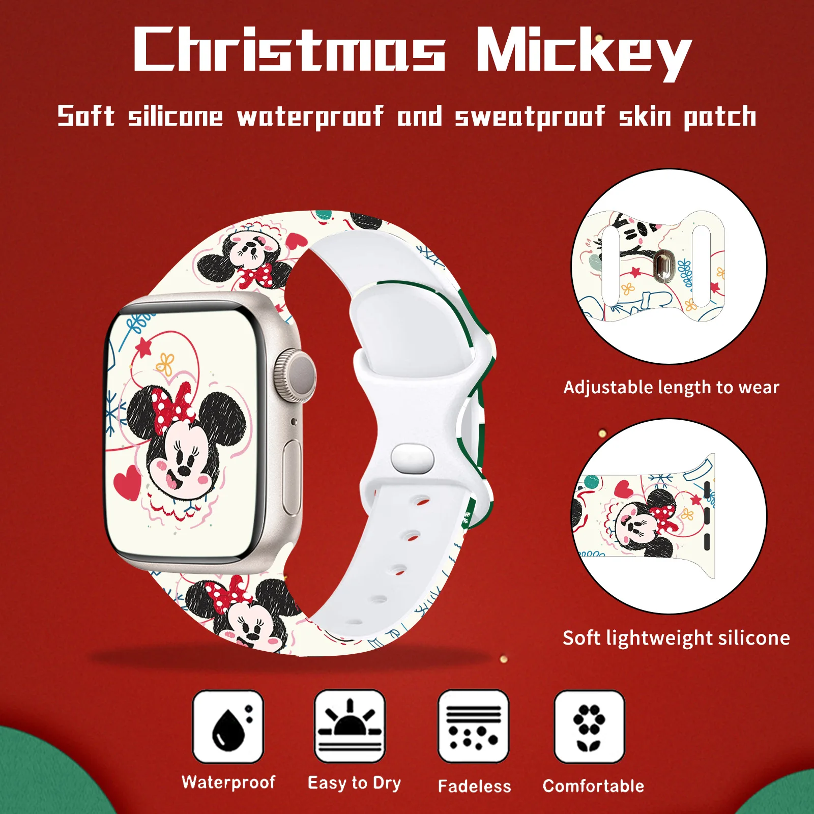 Disney Christmas Mickey Minnie Kids Watch Band Silicone Strap for Apple Watch Band 42mm 44mm 45mm 38mm 41mm Iwatch 3456789 SE