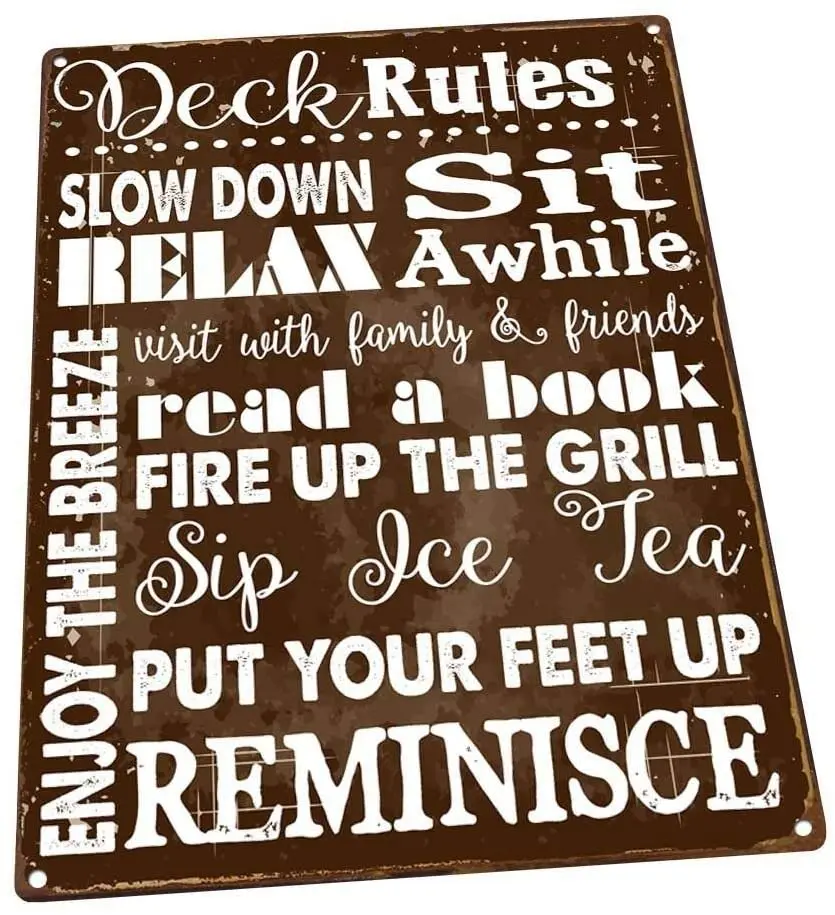 Retro Vintage Metal Tin Sign Deck Rules Porch,Patio Or Deck Home Bar Kitchen Restaurant Wall Decor Signs 12X8Inch sign sign