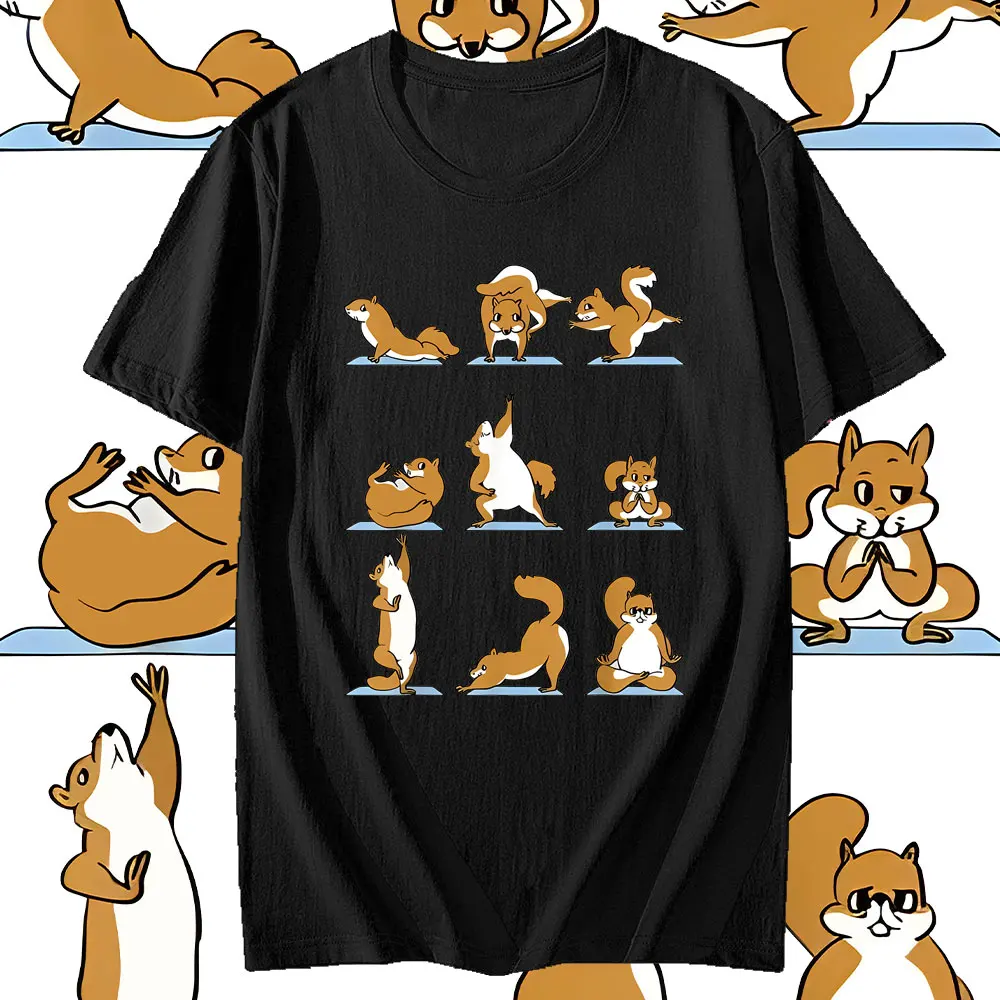 Funny Squirrel Yoga T-shirt Unisex Summer Top Cotton Tshirt Cool Breathable Kawaii Tshirts Cotton Undershirt XS-3XL