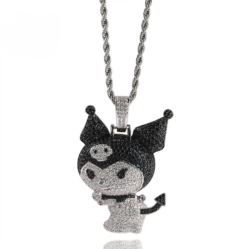 

Kawaii Sanrios Kuromi Necklace Fashion Comic Zircon Little Devil Clavicle Jewelry Accessories Hellokitty Sweater Chain Pendant