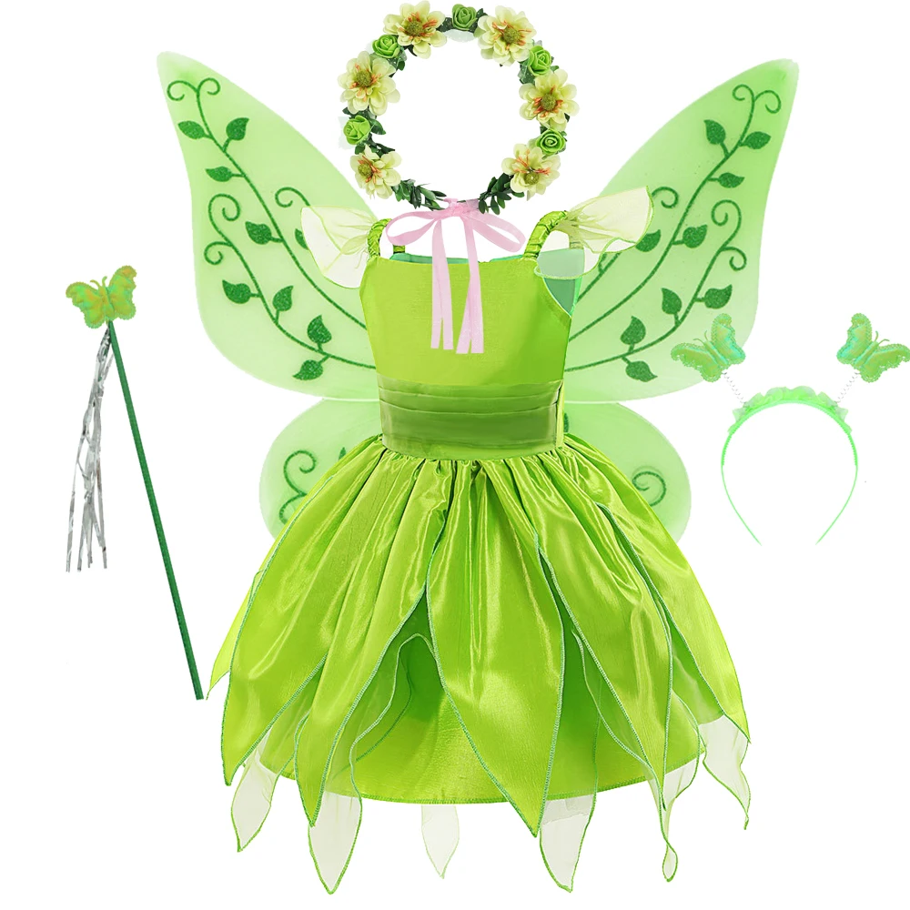 Grünes Prinzessinnenkleid Kinderkleidung Sommerkleider Halloween-Kostüme Feen-Tutu-Kleid Mädchen Natur-Elfen-Kostüm mit Flügeln – Detail 9
