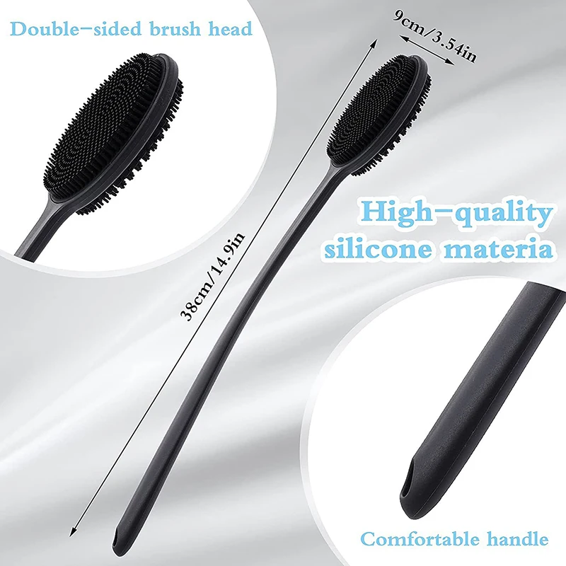 Double-Sided Silicone Back Scrubber Long Handle Long Handle Body Bath Brush Mud Back Scrubber Shower Massage Exfoliation Brush