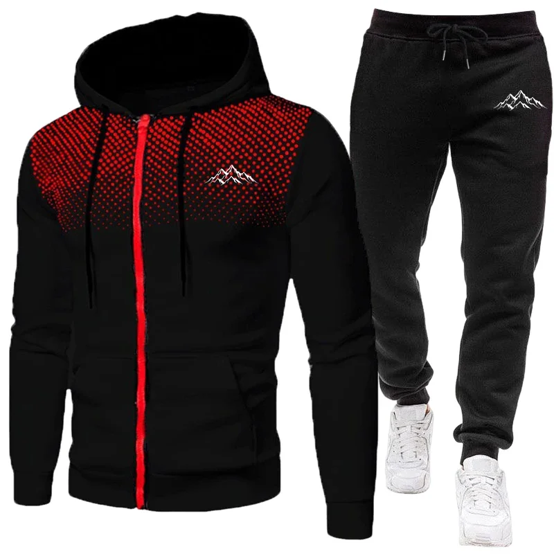 

2026 New in Men's Tracksuit Casual Dot Zipper Hooded Sweatshirt Outdoor Sports Jogging Clothing Autumn Winter Warm Tops Pants