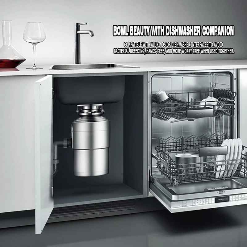 Triturador de lixo de cozinha 800W Triturador de resíduos alimentares Aparelhos de moedor de Dteel inoxidável