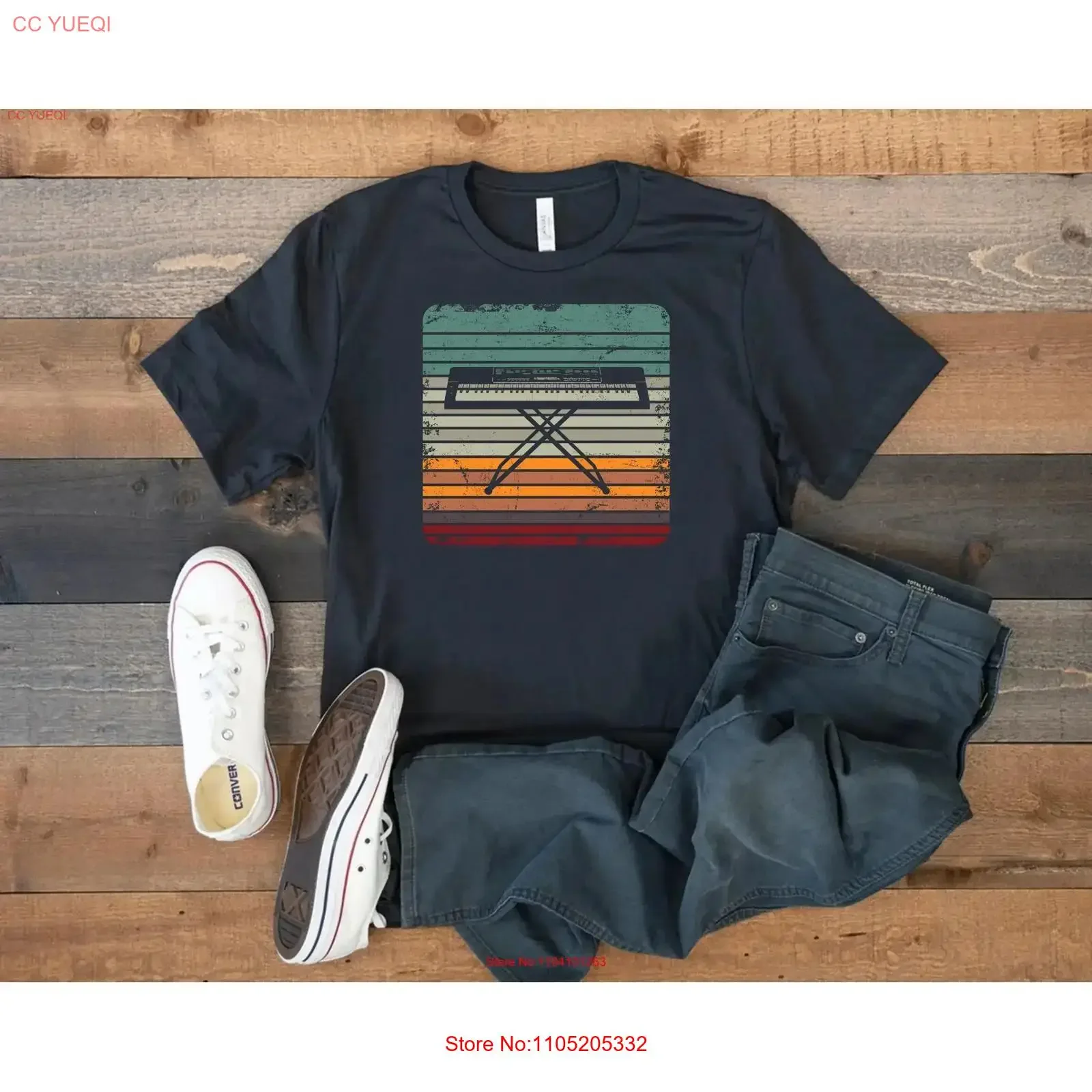Keyboard Player T Shirt Piano Pianist Retro Vintage vintage Washed Stretched homme graphic Stylish Versatile fashion
