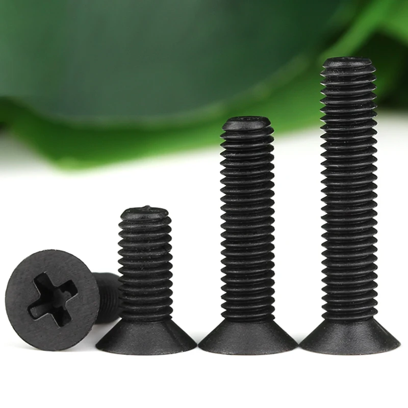 M2 M2.5 M3 M4 M5 M6 M8 Black Nylon Countersunk Head Screws Plastic Phillips Flat Head Bolts Machine Screws Length: 4mm to 40mm