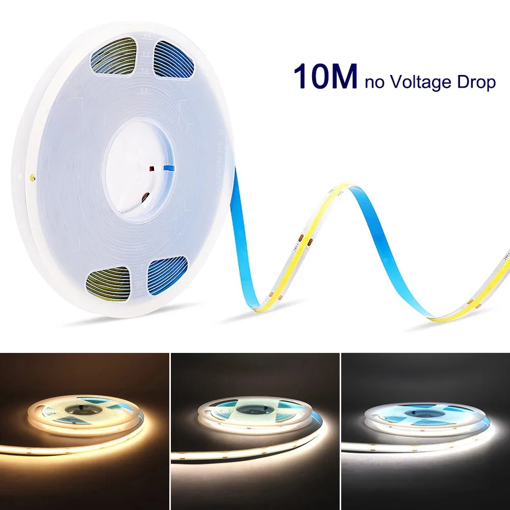 

8mm COB LED Strip 12V 24V LED Strip Light 5M 10M High Density Flexible LED Tape 312Leds/m No Voltage Drop For Room Decor