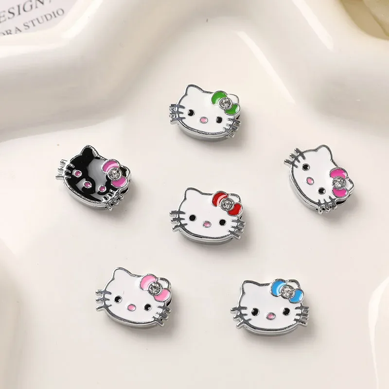 5cps 8mm Enamel Hello Kitty Charms Accessories DIY Wrist Strap Bracelet Collar Handmade Beads for Jewelry Making Kids Gifts