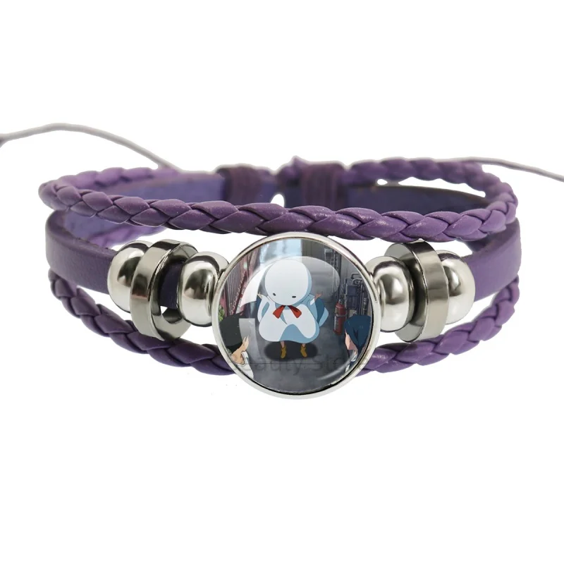 Anime W-Weathering with you Character Hodaka and Hina 18mm Purple Leather Bracelet Glass Handmade Bracelet Jewelry Gift