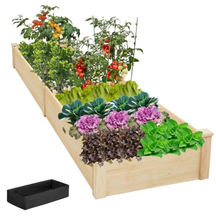 

8x2ft Outdoor Wooden Raised Garden BedElevated Planting Planter Box for Vegetables/Garden/Lawn/Patio Natural Wood 96 x 24 x 9in