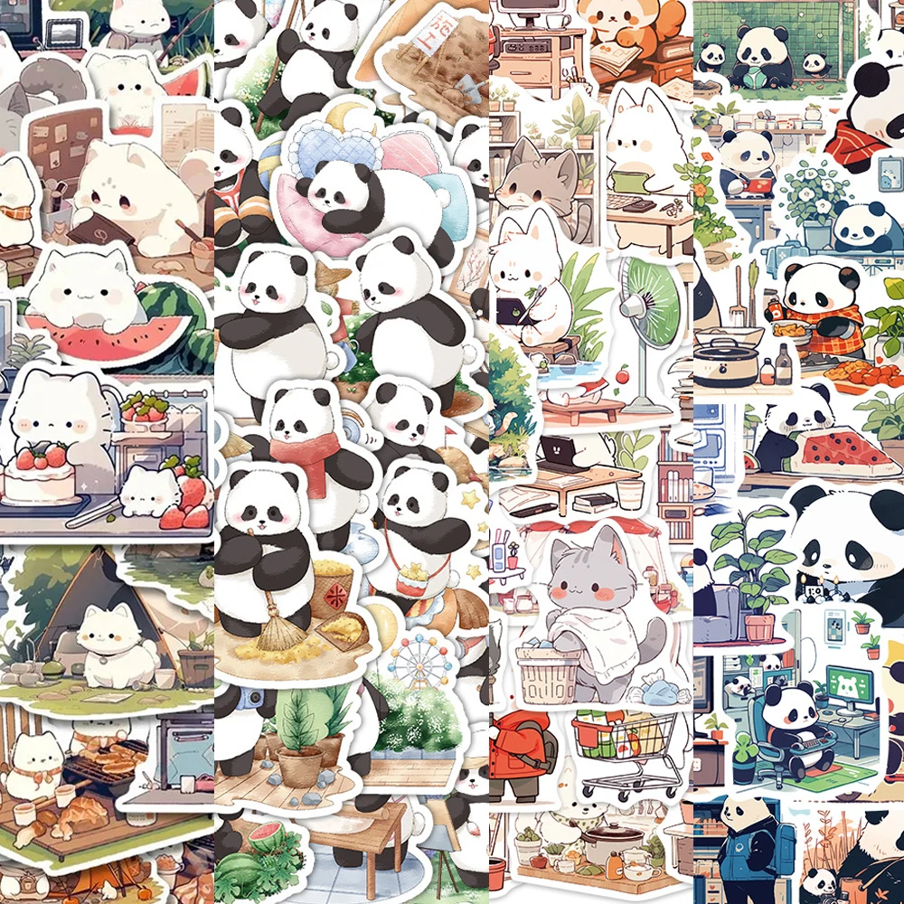 Mix Kawaii Animals Cats Stickers Cute Panda Rabbit Interesting Life Decoration Decals Waterproof  Notebook Laptop Phone Kids Toy