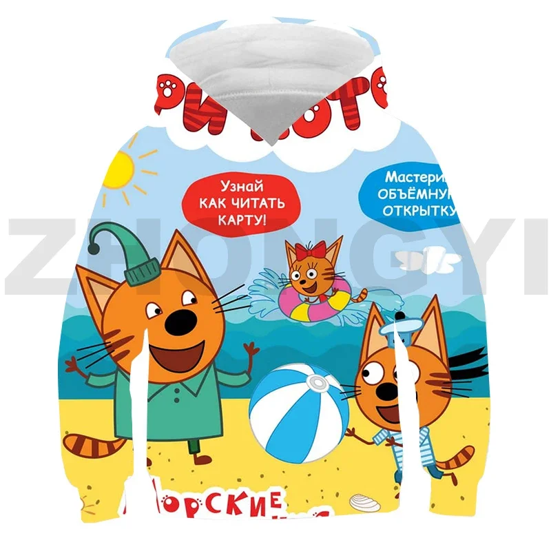 3D Russian Cartoon Kid-E-Cats Three Kittens Hoodie Cute Cat TpnkoTa Anime Clothes Boys Tri Kota Harajuku Streetwear Lounge Wear