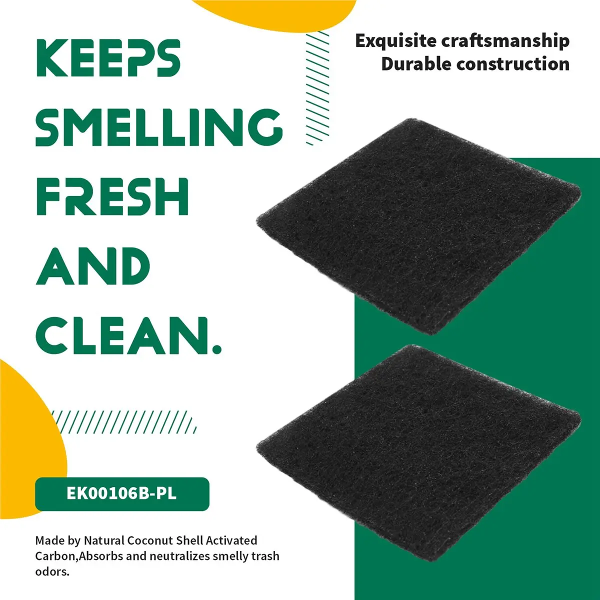 A47T 12 Pack Replacement Odor Absorbing Filter Refills for Trash Can, Activated Charcoal Deodorizer