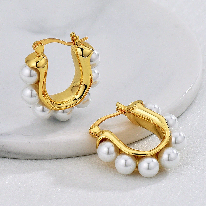316L Stainless Steel 2024 New Fashion Fine Jewelry Japanese Elegant Style Horseshoe U-Shape Embed Pearls Stud Earrings For Women image 6