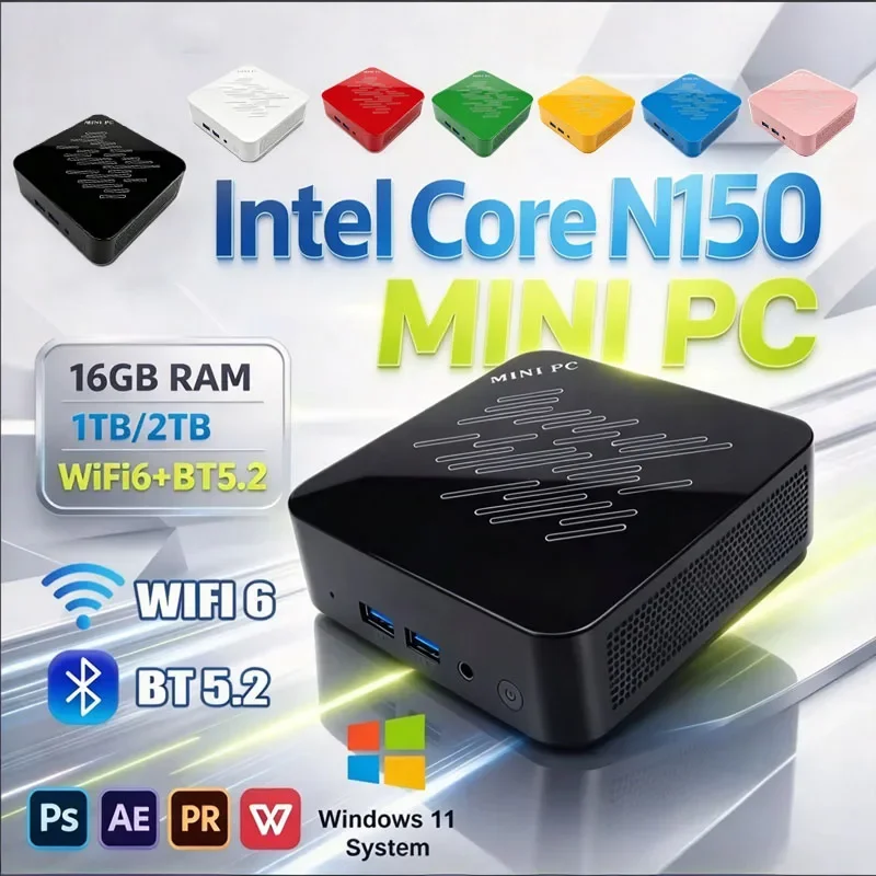 13 Colors 2026 NEW Intel N150 Mini PC 16GB RAM 1TB or 2TB SSD WiFi6 Windows 11 Perfect for Desktop Office Portable Gaming