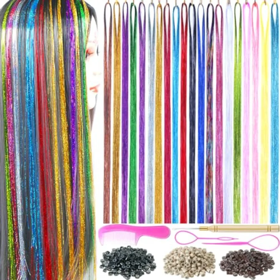 

Christmas fairy accessories kit for women: 4000-strand heat-resistant glitter hair extensions in assorted colors, ideal for fes