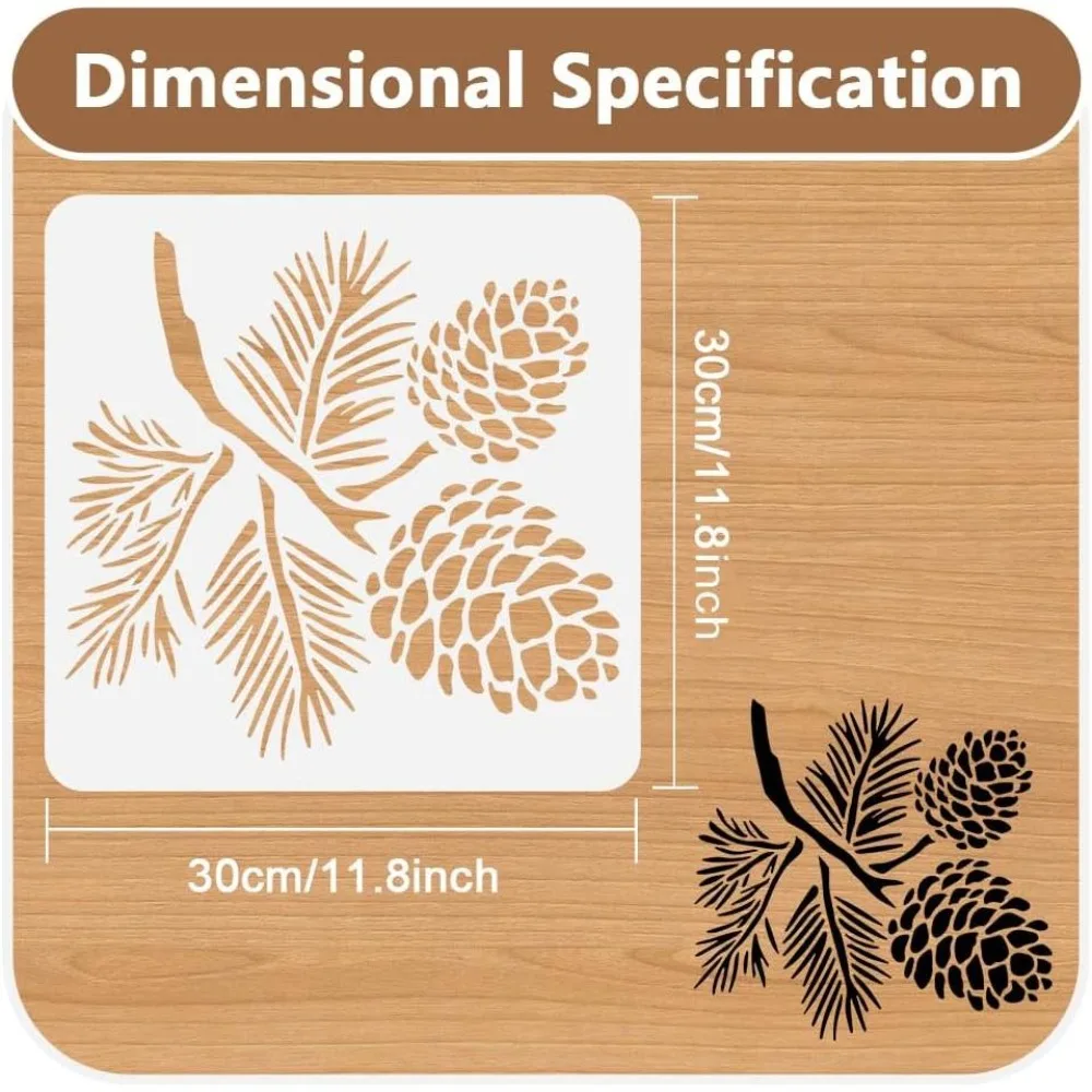 Pine Cone Stencil for Painting on Wall 11.8 x 11.8 Inch Reusable Plastic Craft Stencil for Painting on Wood Fabric Furniture DIY