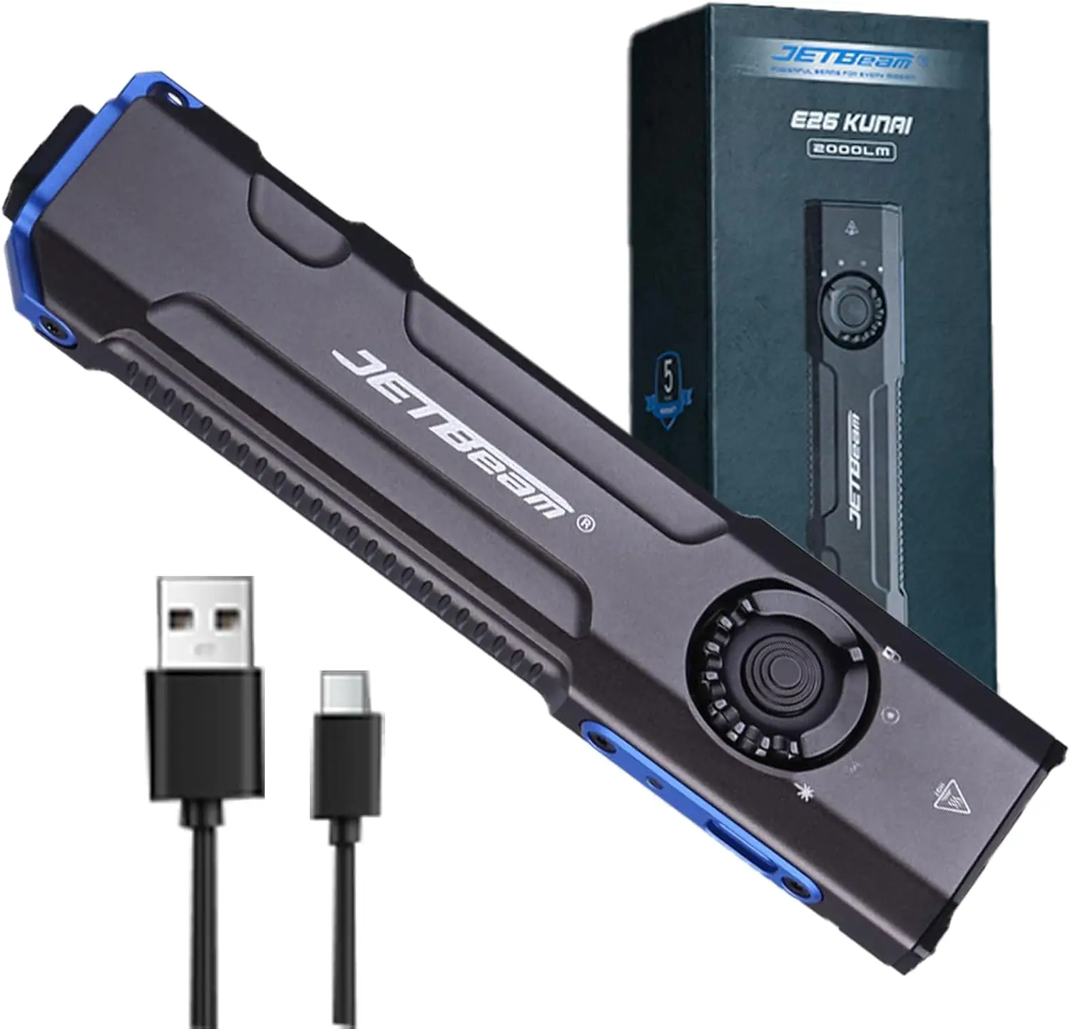 

E26 Tactical Flashlight 2000 Lumens USB-C Rechargeable with Green & UV LED for Emergency, Work, Stain Detection