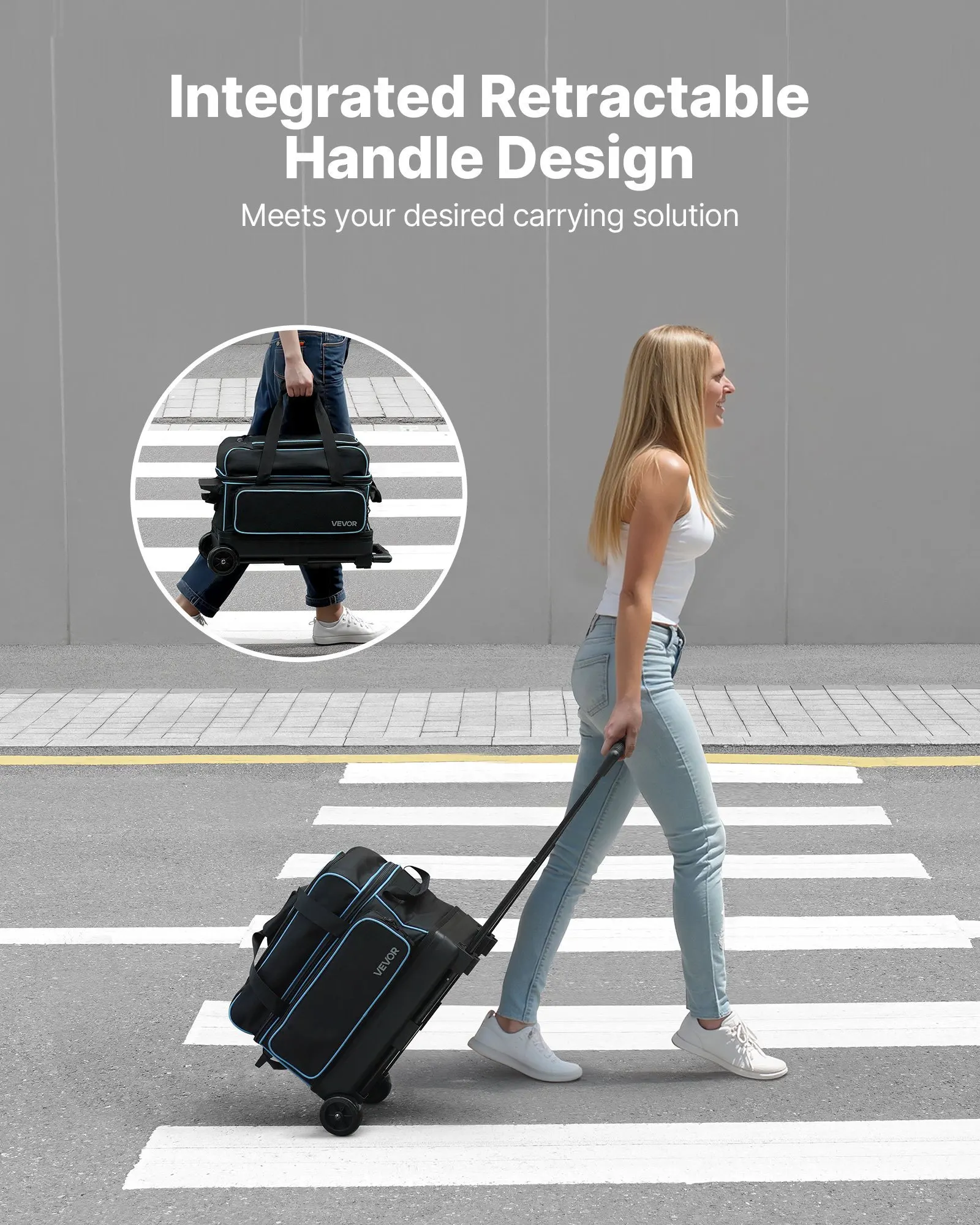 

Bowling Ball Bag, 2 Ball Double Roller Bowling Bag with Wheels, Featuring a Separate Compartment for Shoes (Up To US Size 16)