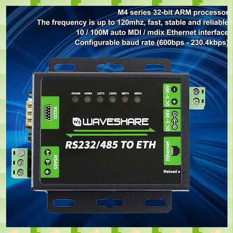 2025 Waveshare RS232/RS485 zum Netzwerk-Port-Modul, Dual-Serial-Port, ETH, RJ45, Industriequalität, Zwei-Wege-transparente Übertragung, Wa