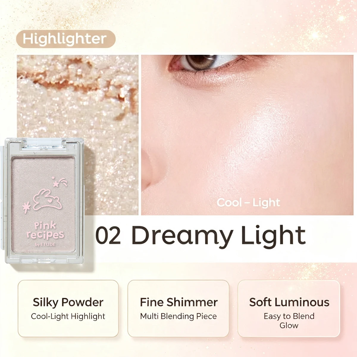ETUDE Pink Recipes Multi Blending Piece Highlighter 02 Dreamy Light,Velvety Touch,Face Brightening,Korean Cosmetic,Korean Makeup