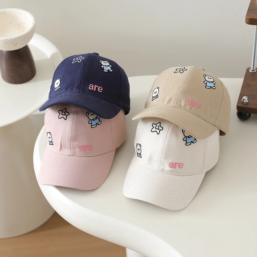 

Cute Bear Embroidery Baby Hat Adjustable Baseball Cap Spring Autumn Unisex Children's Sunguard Hat Cotton Fabric Spring Autumn