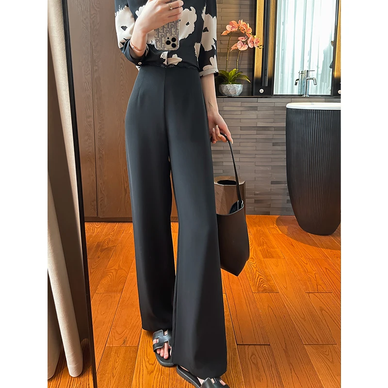 

You See High Waist Draped Faionable Slimming Long Wide Leg Pants Commute Sle High Faion Sensation Straight Cut Trousers