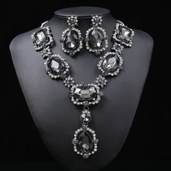 Gray Statement Jewelry Accessories Elegant Ladies Pageant Evening Crystal Rhinestone Earrings and Choker Necklace Set