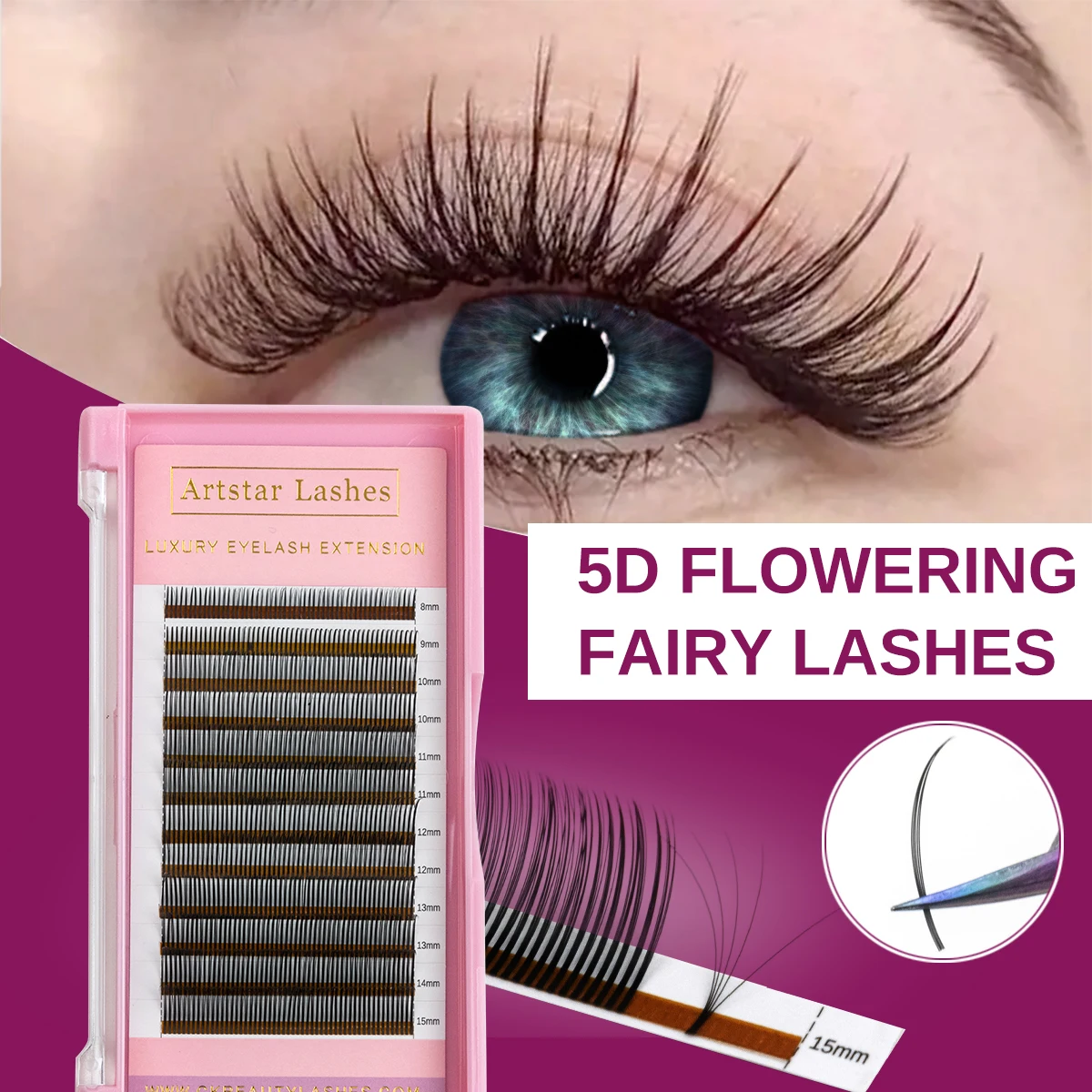 ARTSTAR 5D زهرة جلدة ث نمط المسامير رمش ملحقات J B C D حليقة 8-15 مللي متر الأسود الطبيعي سهلة المشجعين رموش تكثيف مسبقة الصنع