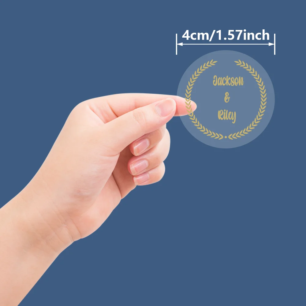 1PC Creative Custom Text flower circle Golden Transparent Stickers Custom Labels Custom Tag For Wedding Decor