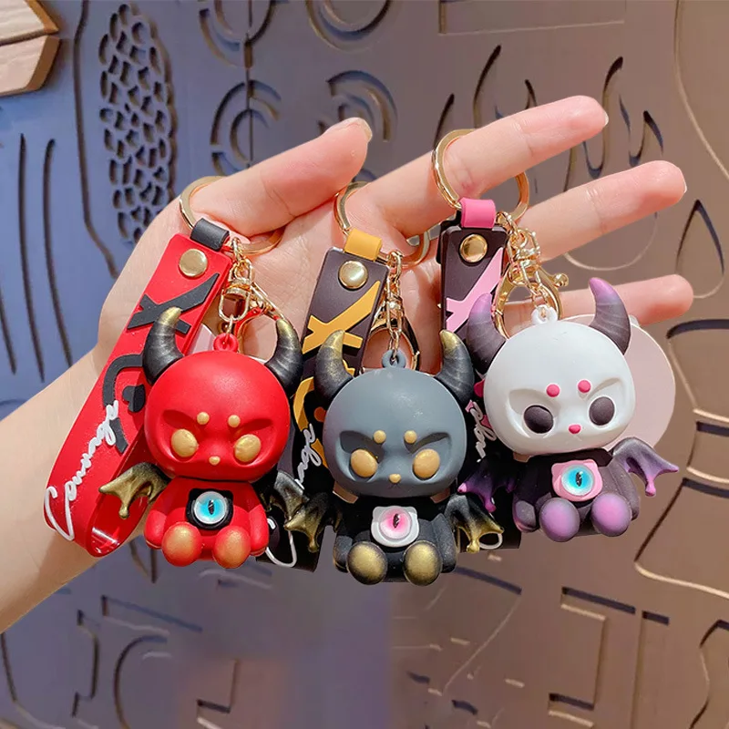 Cartoon Creative Devil Doll Keychain Cute Ox Horn Bat Demon Mini Model Toy Cool Pendant Keyring for Men Women Backpack Ornaments