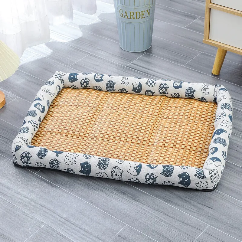 Pet Cat Bed Mat Rattan Woven Cat Sleeping Mat Sofa Bed Summer Pet Cooling Mat for Small Dog Cats Kitten Puppy Beds Cushion