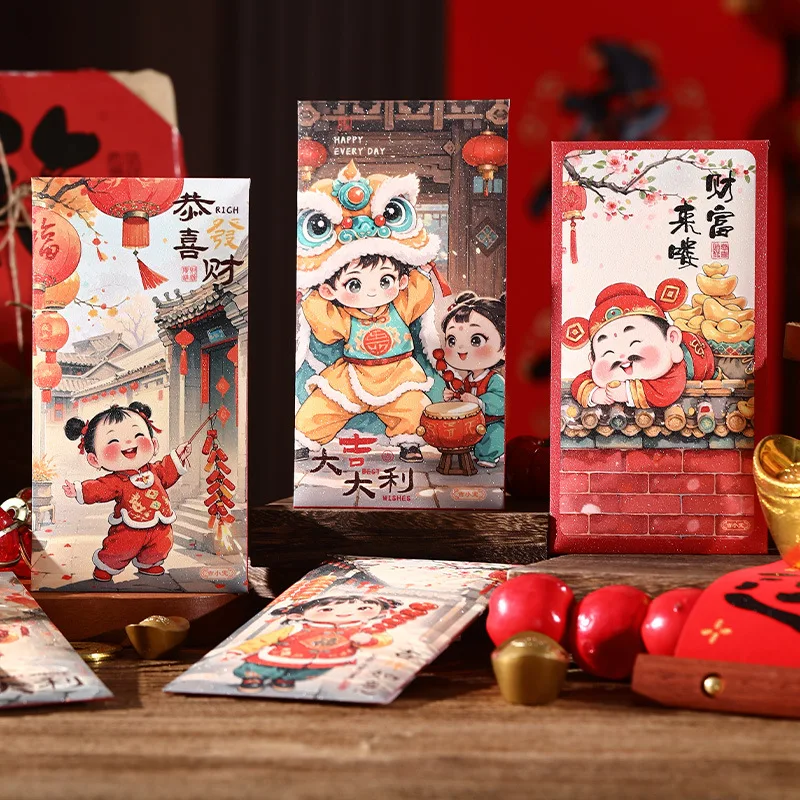 6Pcs Snake Year Spring Festival Red Envelopes Chinese Lunar New Year 2025 Lucky Red Envelope Waking Lion Panda Money Pocket