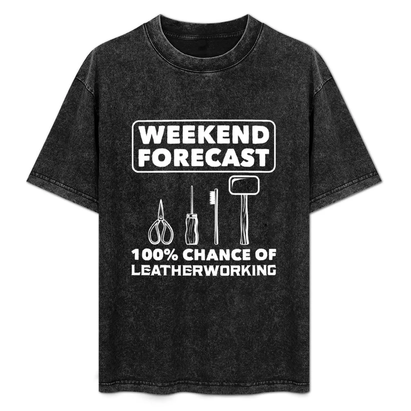 

Weekend Forecast 100% Chance of Leatherworking T-Shirt Comfortable Basic Crew Neck Tee