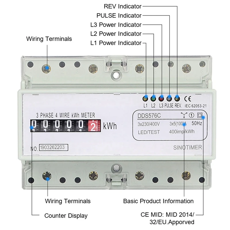 Trójfazowy 4-przewodowy cyfrowy licznik energii elektrycznej Kwh Monitor zużycia energii na szynie DIN A