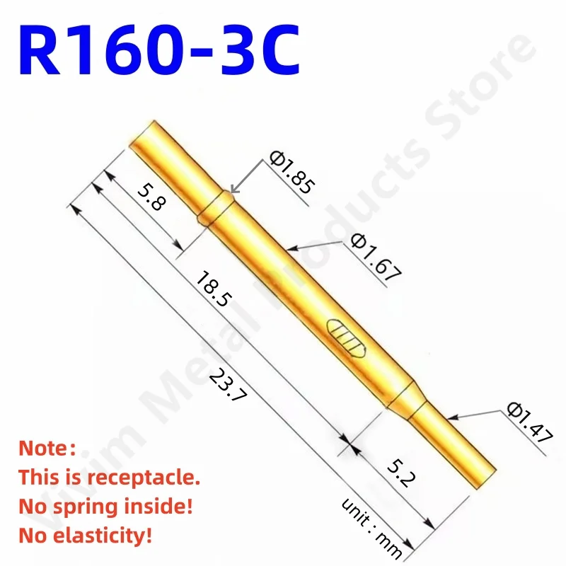 20/100PCS R160-3C Test Pin P160-B Receptacle Brass Tube Needle Sleeve Seat Crimp Connect Probe Sleeve 23.7mm Outer Dia 1.67mm