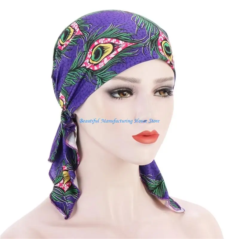 E56A Women Head Wrap Headwear African Flower Hijab Floral Soft Breathable Turban