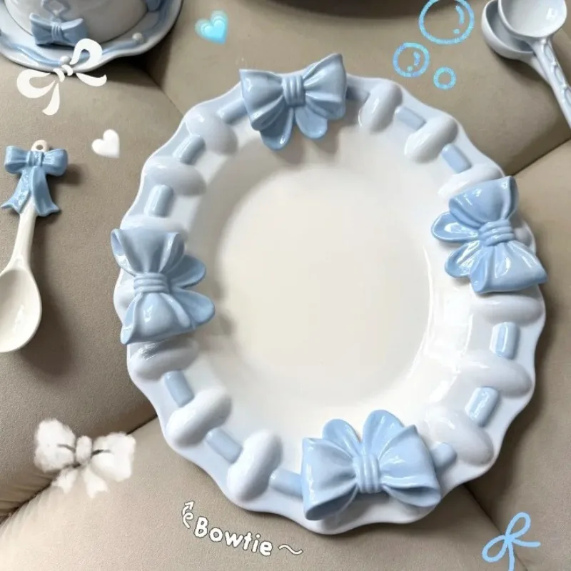 

Internet celebrity bow underglaze hand-painted relief three-dimensional ceramic dessert salad plate