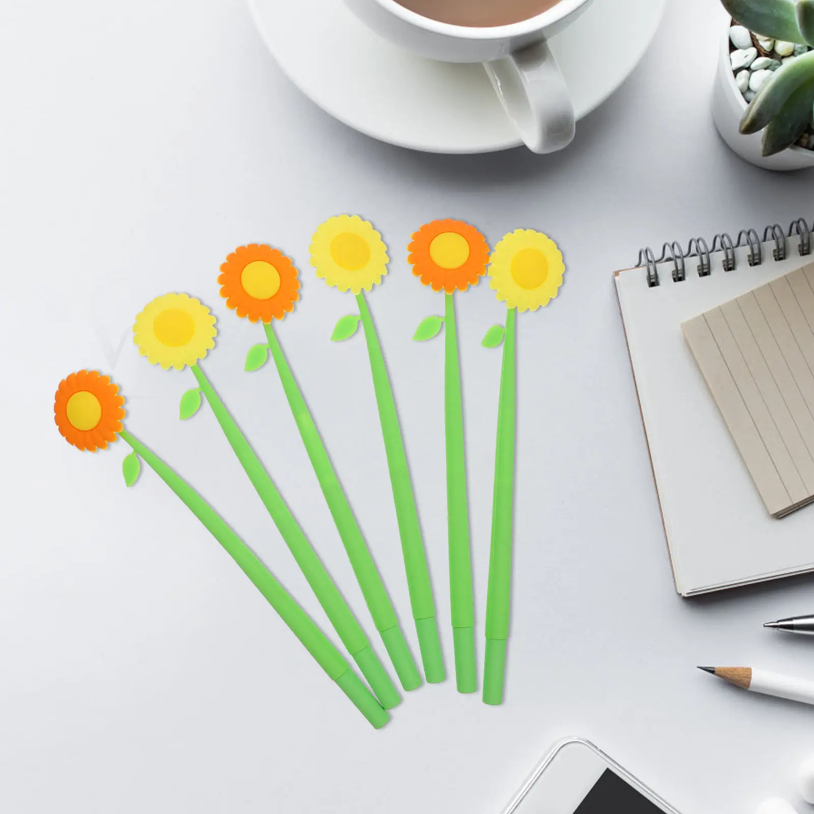 

6 шт. силиконовых ручек нейтрального цвета в форме подсолнуха с тонким наконечником для студентов, офисные принадлежности, креативные мультяшные чернильные ручки, удобные в использовании