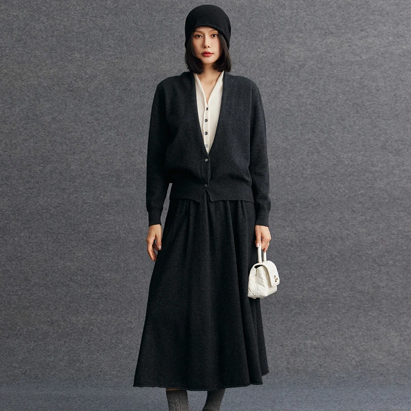 Vrouwen 100% Kasjmier Trui Vest Rok Pak Casual Losse Kasjmier Truien Herfst Winter Dikke Kantoor Dame Trui Rok Set
