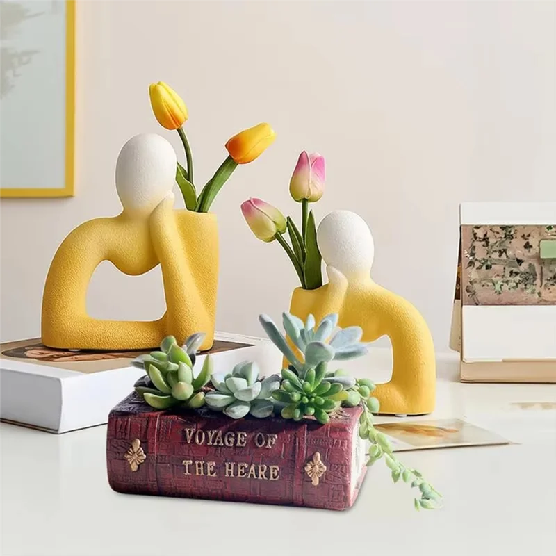 

A26I-Resin Literary Book Floral Vase Simulation Succulent Flower Pot For Garden Landscape Living Room Decorative Planter